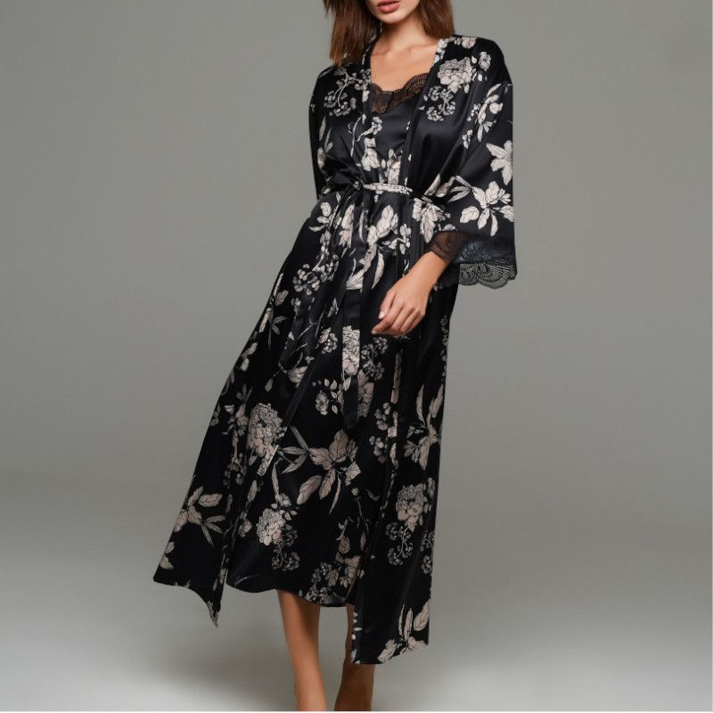 Ld Floral black ρόμπα