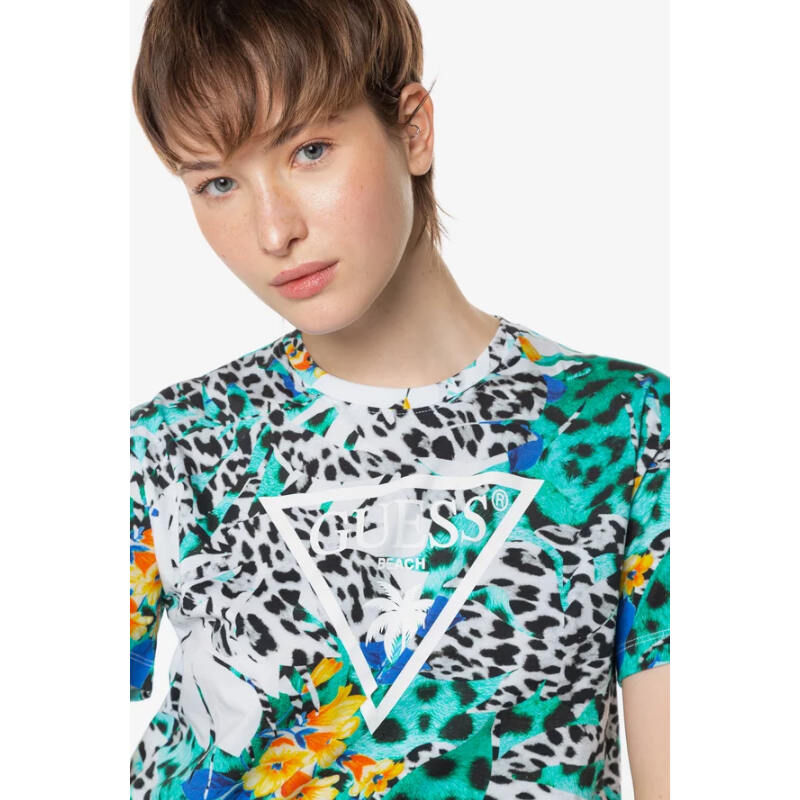 Guess T-shirt τύπωμα all over leopard mint