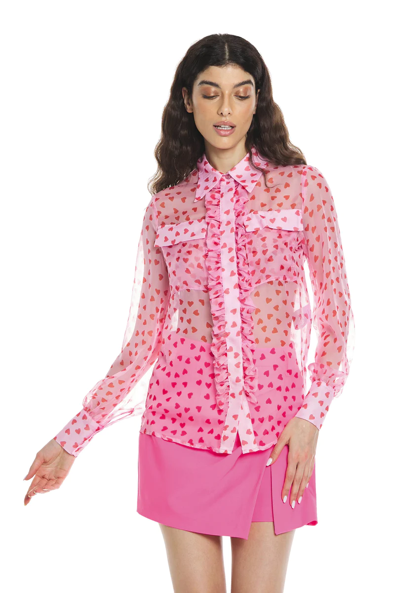 RELISH shirt with ruffles and heart pattern pockets