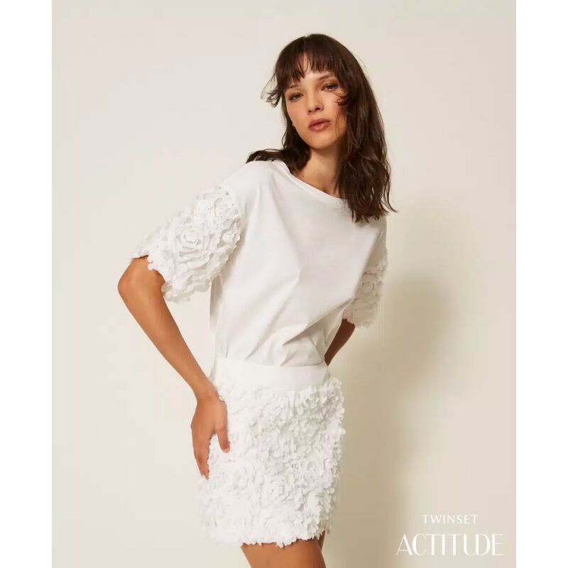 TWINSET Poplin and tulle shirt with flowers