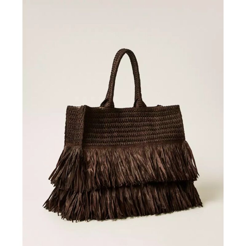 TWINSET Raffia shopper bag with fringes TWINSET Raffia shopper bag with fringes